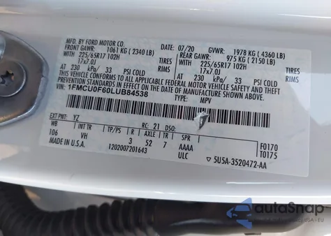 2020 Ford Escape S from USA, damaged, VIN 1FMCU0F60LUB84538